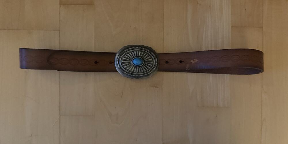 American Eagle Brown Leather Western Concho Silver Buckle Belt Small